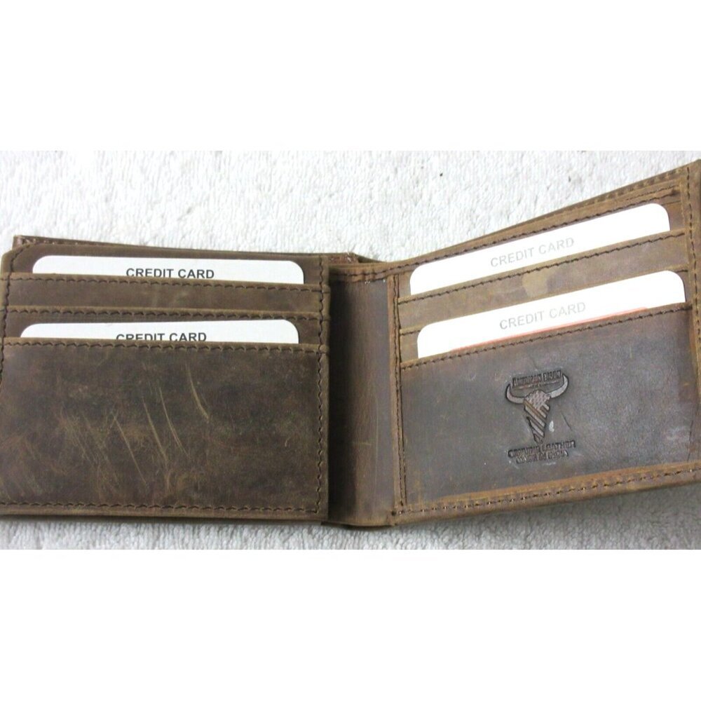 American Bison Men's Buffalo Nickel Concho Bifold Brown Leather Wallet NIB - Picture 3 of 8